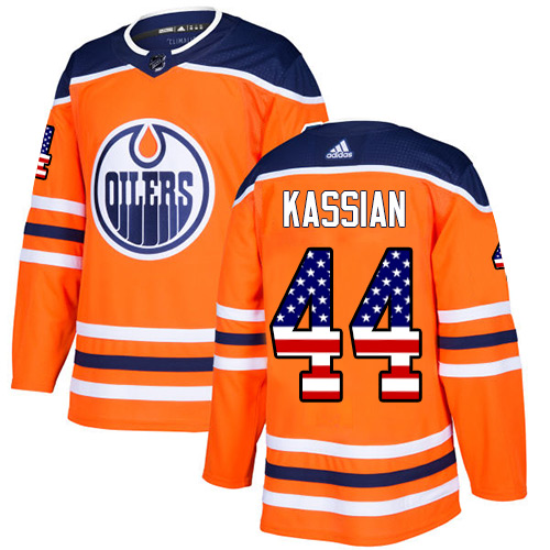 Adidas Oilers #44 Zack Kassian Orange Home Authentic USA Flag Stitched NHL Jersey - Click Image to Close